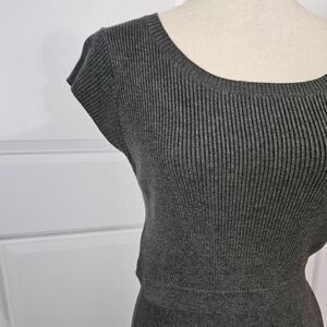 Gray Ribbed Knit Sweater Dress